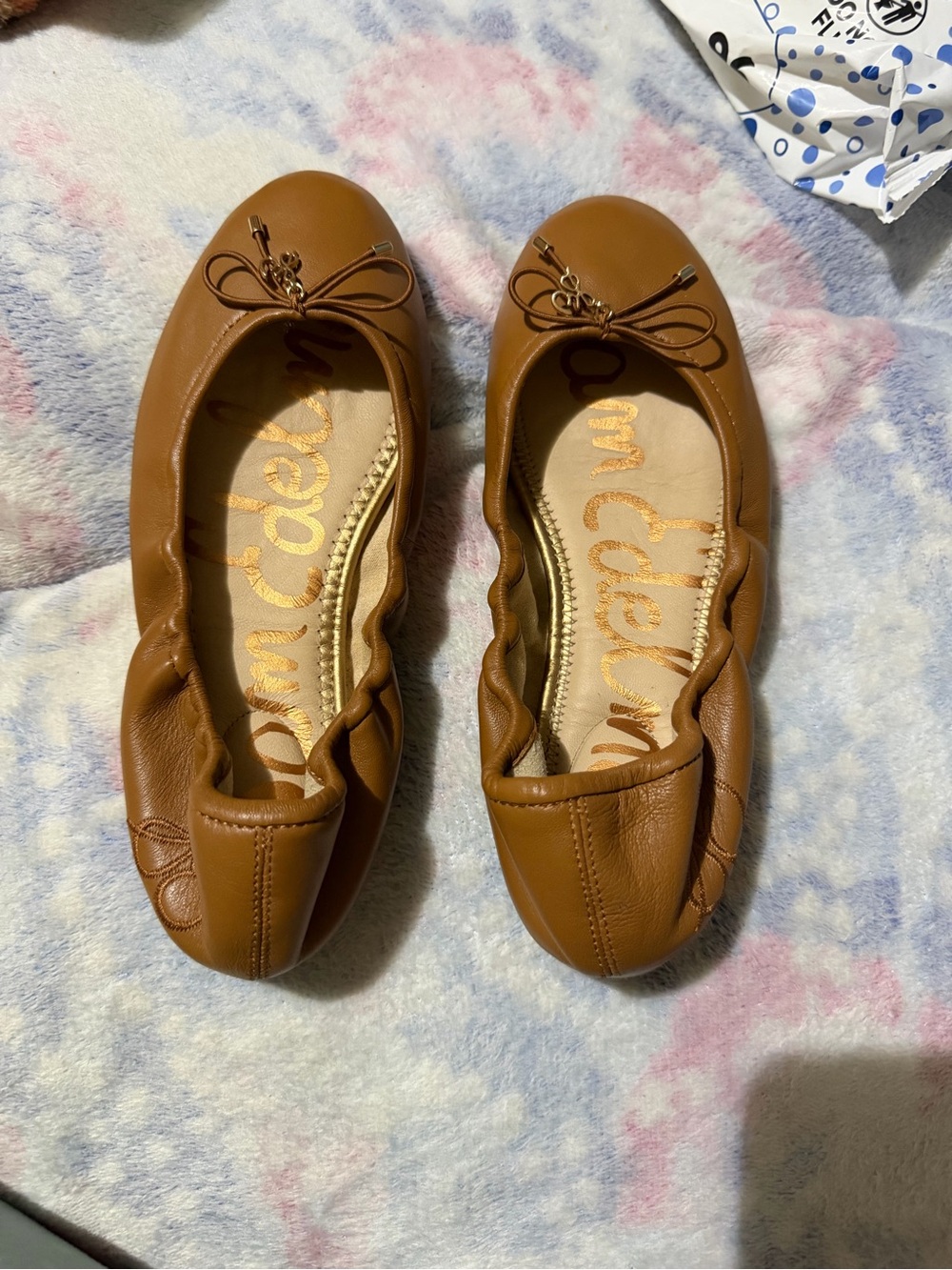 Sam Edelman Tan Leather Bow Ballet Flats